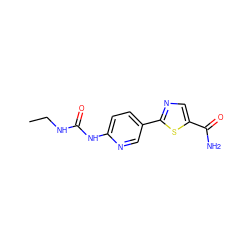 CCNC(=O)Nc1ccc(-c2ncc(C(N)=O)s2)cn1 ZINC000116503908