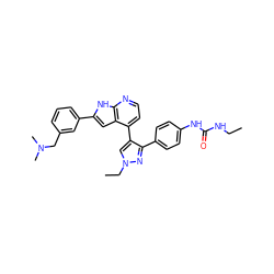 CCNC(=O)Nc1ccc(-c2nn(CC)cc2-c2ccnc3[nH]c(-c4cccc(CN(C)C)c4)cc23)cc1 ZINC000043170526