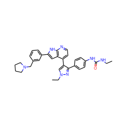 CCNC(=O)Nc1ccc(-c2nn(CC)cc2-c2ccnc3[nH]c(-c4cccc(CN5CCCC5)c4)cc23)cc1 ZINC000049109392