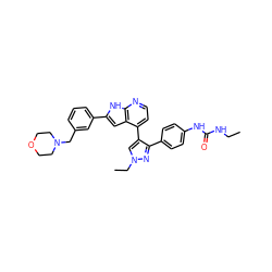 CCNC(=O)Nc1ccc(-c2nn(CC)cc2-c2ccnc3[nH]c(-c4cccc(CN5CCOCC5)c4)cc23)cc1 ZINC000049784194