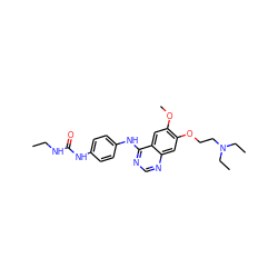 CCNC(=O)Nc1ccc(Nc2ncnc3cc(OCCN(CC)CC)c(OC)cc23)cc1 ZINC000084636087