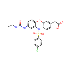 CCNC(=O)Nc1ccc(Oc2cccc(CC(=O)O)c2)c(NS(=O)(=O)c2ccc(Cl)cc2)c1 ZINC000045259612