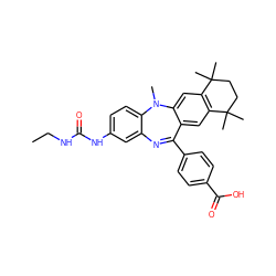 CCNC(=O)Nc1ccc2c(c1)N=C(c1ccc(C(=O)O)cc1)c1cc3c(cc1N2C)C(C)(C)CCC3(C)C ZINC000028824099