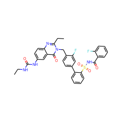 CCNC(=O)Nc1ccc2nc(CC)n(Cc3ccc(-c4ccccc4S(=O)(=O)NC(=O)c4ccccc4F)cc3F)c(=O)c2c1 ZINC000026400683