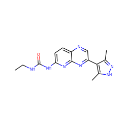 CCNC(=O)Nc1ccc2ncc(-c3c(C)n[nH]c3C)nc2n1 ZINC000200775171