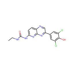 CCNC(=O)Nc1ccc2ncc(-c3cc(Cl)c(O)c(Cl)c3)nc2n1 ZINC000169711838