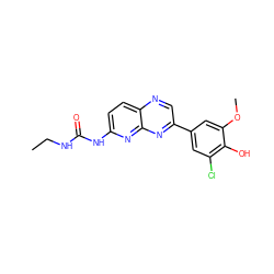 CCNC(=O)Nc1ccc2ncc(-c3cc(Cl)c(O)c(OC)c3)nc2n1 ZINC000144155949