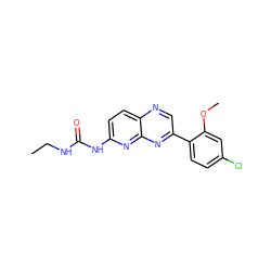 CCNC(=O)Nc1ccc2ncc(-c3ccc(Cl)cc3OC)nc2n1 ZINC000169711829