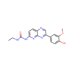 CCNC(=O)Nc1ccc2ncc(-c3ccc(O)c(OC)c3)nc2n1 ZINC000169688263