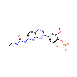 CCNC(=O)Nc1ccc2ncc(-c3ccc(OP(=O)(O)O)c(OC)c3)nc2n1 ZINC000168494189