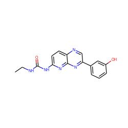 CCNC(=O)Nc1ccc2ncc(-c3cccc(O)c3)nc2n1 ZINC000149347559