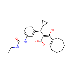 CCNC(=O)Nc1cccc([C@H](c2c(O)c3c(oc2=O)CCCCCC3)C2CC2)c1 ZINC000013744251