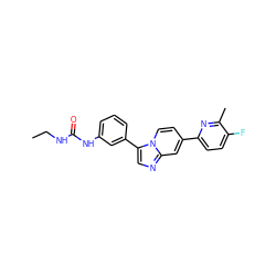 CCNC(=O)Nc1cccc(-c2cnc3cc(-c4ccc(F)c(C)n4)ccn23)c1 ZINC000169704690