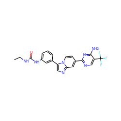 CCNC(=O)Nc1cccc(-c2cnc3cc(-c4ncc(C(F)(F)F)c(N)n4)ccn23)c1 ZINC000139648196