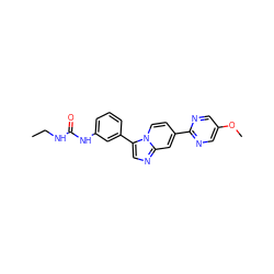 CCNC(=O)Nc1cccc(-c2cnc3cc(-c4ncc(OC)cn4)ccn23)c1 ZINC000169704691