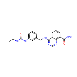 CCNC(=O)Nc1cccc(CNc2ncnc3c(C(N)=O)cccc23)c1 ZINC000114348693