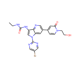 CCNC(=O)Nc1cn(-c2ncc(Br)cn2)c2cc(-c3ccn(CCO)c(=O)c3)cnc12 ZINC000653773240