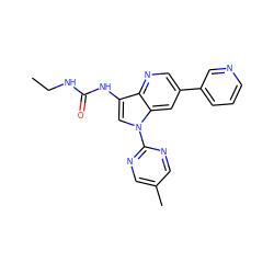 CCNC(=O)Nc1cn(-c2ncc(C)cn2)c2cc(-c3cccnc3)cnc12 ZINC000653760730