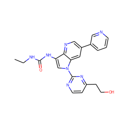 CCNC(=O)Nc1cn(-c2nccc(CCO)n2)c2cc(-c3cccnc3)cnc12 ZINC000653760743