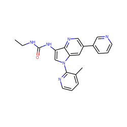 CCNC(=O)Nc1cn(-c2ncccc2C)c2cc(-c3cccnc3)cnc12 ZINC000653757234