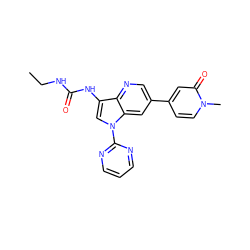 CCNC(=O)Nc1cn(-c2ncccn2)c2cc(-c3ccn(C)c(=O)c3)cnc12 ZINC000653762974