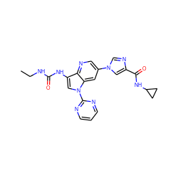 CCNC(=O)Nc1cn(-c2ncccn2)c2cc(-n3cnc(C(=O)NC4CC4)c3)cnc12 ZINC000653762999