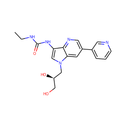 CCNC(=O)Nc1cn(C[C@H](O)CO)c2cc(-c3cccnc3)cnc12 ZINC000653767979