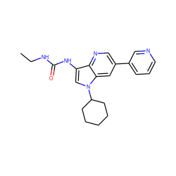 CCNC(=O)Nc1cn(C2CCCCC2)c2cc(-c3cccnc3)cnc12 ZINC000653747678