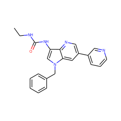 CCNC(=O)Nc1cn(Cc2ccccc2)c2cc(-c3cccnc3)cnc12 ZINC000653768400