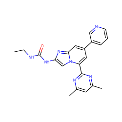 CCNC(=O)Nc1cn2c(-c3nc(C)cc(C)n3)cc(-c3cccnc3)cc2n1 ZINC000045301008