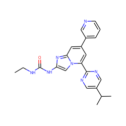 CCNC(=O)Nc1cn2c(-c3ncc(C(C)C)cn3)cc(-c3cccnc3)cc2n1 ZINC000045286272