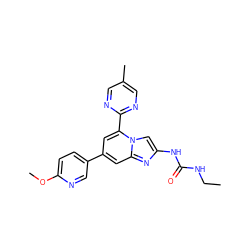 CCNC(=O)Nc1cn2c(-c3ncc(C)cn3)cc(-c3ccc(OC)nc3)cc2n1 ZINC000045245426