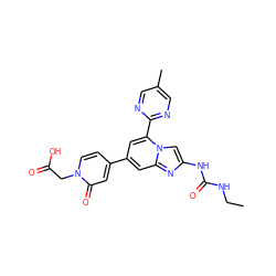 CCNC(=O)Nc1cn2c(-c3ncc(C)cn3)cc(-c3ccn(CC(=O)O)c(=O)c3)cc2n1 ZINC000045321218