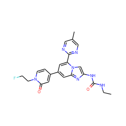 CCNC(=O)Nc1cn2c(-c3ncc(C)cn3)cc(-c3ccn(CCF)c(=O)c3)cc2n1 ZINC000045253032