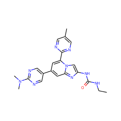 CCNC(=O)Nc1cn2c(-c3ncc(C)cn3)cc(-c3cnc(N(C)C)nc3)cc2n1 ZINC000045300038