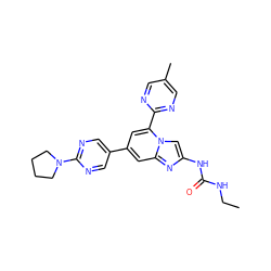 CCNC(=O)Nc1cn2c(-c3ncc(C)cn3)cc(-c3cnc(N4CCCC4)nc3)cc2n1 ZINC000045257674