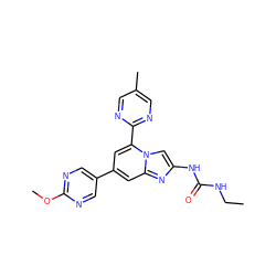 CCNC(=O)Nc1cn2c(-c3ncc(C)cn3)cc(-c3cnc(OC)nc3)cc2n1 ZINC000045319495