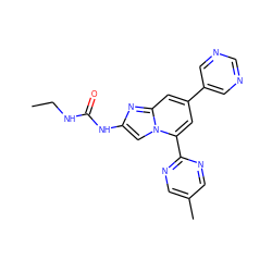 CCNC(=O)Nc1cn2c(-c3ncc(C)cn3)cc(-c3cncnc3)cc2n1 ZINC000045291076