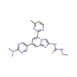 CCNC(=O)Nc1cn2c(-c3nccc(C)n3)cc(-c3cnc(N(C)C)nc3)cc2n1 ZINC000045291515