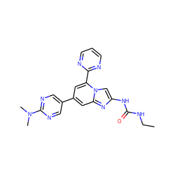 CCNC(=O)Nc1cn2c(-c3ncccn3)cc(-c3cnc(N(C)C)nc3)cc2n1 ZINC000045290155