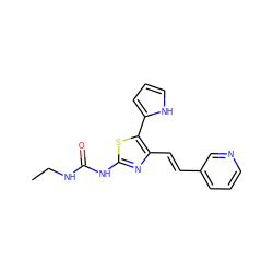 CCNC(=O)Nc1nc(/C=C/c2cccnc2)c(-c2ccc[nH]2)s1 ZINC000263620681