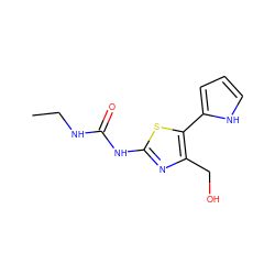 CCNC(=O)Nc1nc(CO)c(-c2ccc[nH]2)s1 ZINC000263621285