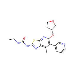 CCNC(=O)Nc1nc2c(C)c(-c3cccnc3)c(O[C@@H]3CCOC3)nc2s1 ZINC000169340100