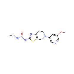 CCNC(=O)Nc1nc2c(s1)CN(c1cncc(OC)c1)CC2 ZINC000114211411