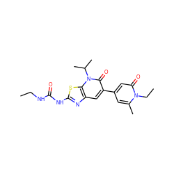 CCNC(=O)Nc1nc2cc(-c3cc(C)n(CC)c(=O)c3)c(=O)n(C(C)C)c2s1 ZINC000103264839