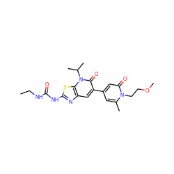 CCNC(=O)Nc1nc2cc(-c3cc(C)n(CCOC)c(=O)c3)c(=O)n(C(C)C)c2s1 ZINC000103264844