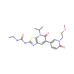 CCNC(=O)Nc1nc2cc(-c3ccc(=O)n(CCOC)c3)c(=O)n(C(C)C)c2s1 ZINC000103264846