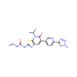 CCNC(=O)Nc1nc2cc(-c3ccc(-c4nnn(C)n4)nc3)c(=O)n(C(C)C)c2s1 ZINC000103264832