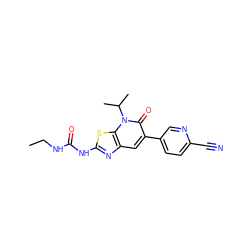 CCNC(=O)Nc1nc2cc(-c3ccc(C#N)nc3)c(=O)n(C(C)C)c2s1 ZINC000103263661