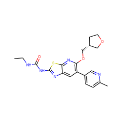 CCNC(=O)Nc1nc2cc(-c3ccc(C)nc3)c(OC[C@@H]3CCOC3)nc2s1 ZINC000169340119